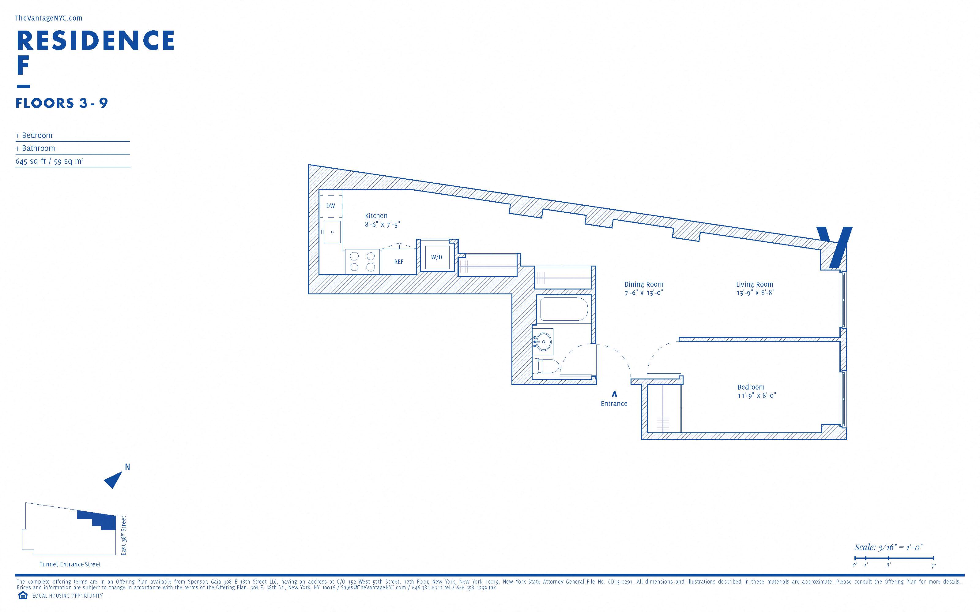 Floor plan for studio, 1 bath